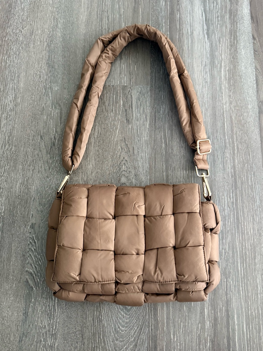 Quilted Puffer Shoulder Bag - Taupe - Picture 2 of 7